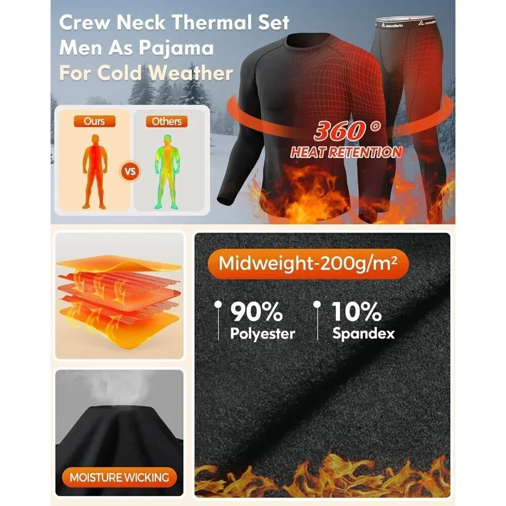 Thermal Underwear for Men Long Johns Fleece Lined Hunting Gear Set Base Layer fo